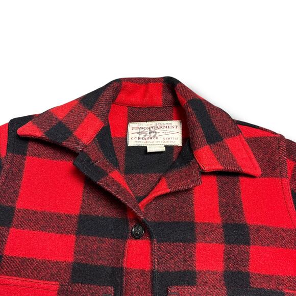 Vintage 60s Filson Mackinaw Cruiser Red Black Buffalo Check Plaid Wool Jacket S - Picture 7 of 10